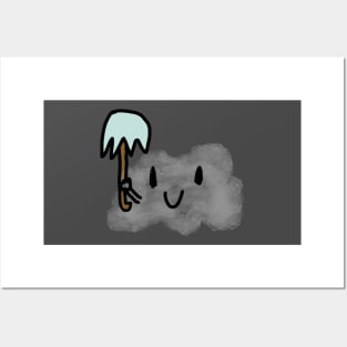 Happy Cloud with an umbrella Posters and Art